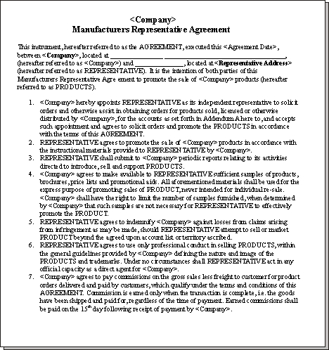 International Sales Representative Agreement Template