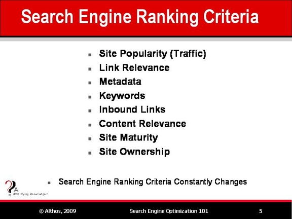 Search Engine Ranking Criteria